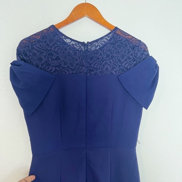 JS COLLECTIONS Blue Annalise Bow Mermaid Gown - Picture 7 of 11